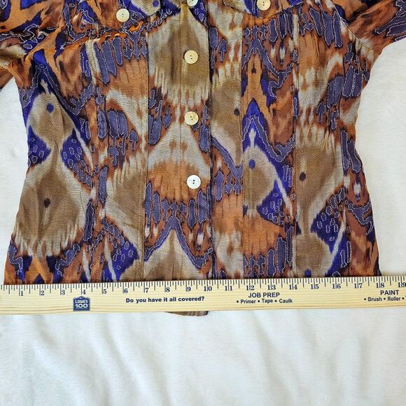 Ruby Rd Shell Button Flap Pocket Tab Sleeve Lagenlook Rustic Blouse Size 4P - Picture 8 of 10
